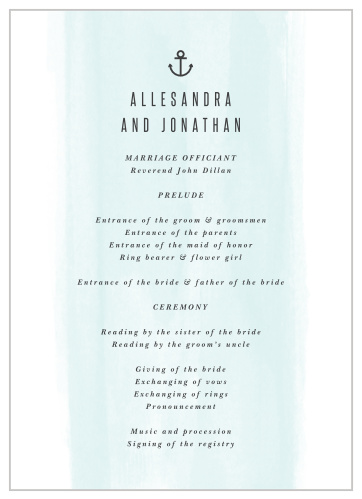 Be sure family and friends are kept up-to-date throughout your wedding ceremony with our Nautical Anchor Wedding Programs.