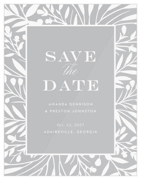 Get your guests' quickly marking their calendars for your wedding celebrations, when you send them our Botanical Burst Clear Save The Date Cards!