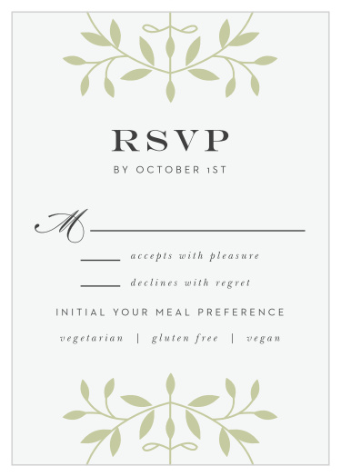 Gather your wedding information in botanical splendor with our Laced in Laurels Response Cards.