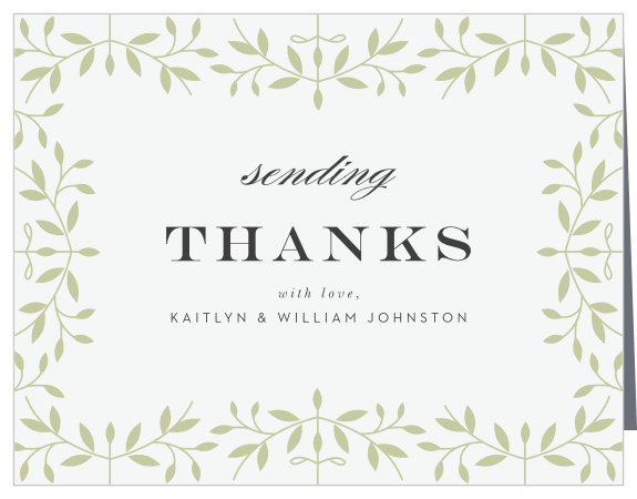 Share your appreciation in botanical splendor with our Laced in Laurels Wedding Thank You Cards.