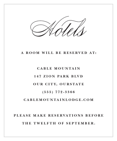 Suggest local hotels or inform loved ones where you have booked a block of rooms with our Two Rings Accommodation Cards.