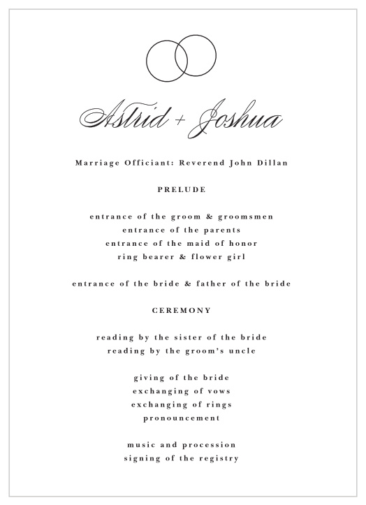 Our Two Rings Wedding Programs walk loved ones through every step of your ceremony.