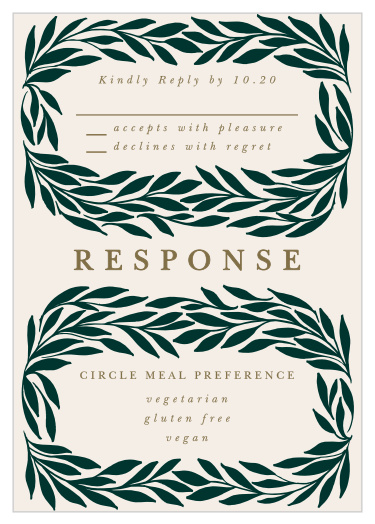 Gather a headcount of everyone that plans to attend your wedding ceremony with our Trimmed Trifecta Response Cards.