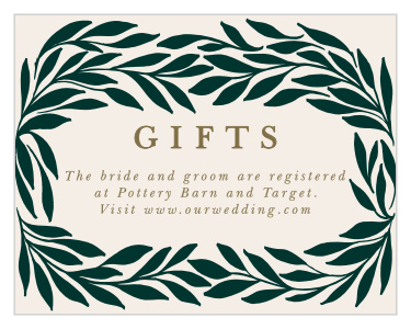 Our Trimmed Trifecta Registry Cards let family and friends know where you would like your wedding gifts from.