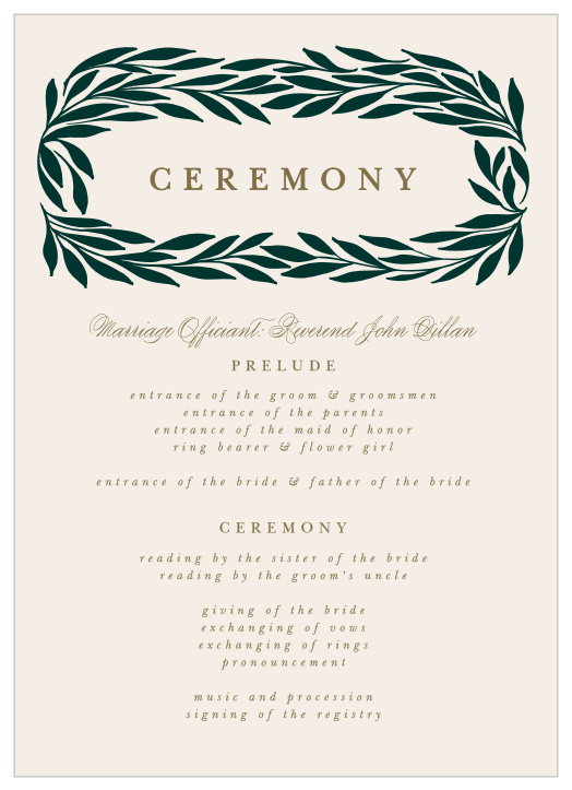 Inform family and friends of every step of your ceremony with our Trimmed Trifecta Wedding Programs.