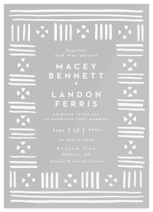 Share your wedding information in exotic style with our Stamped Mudcloth Clear Wedding Invitations.