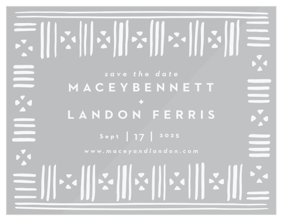 Share your wedding information in exotic style with our Stamped Mudcloth Clear Save the Date Cards.