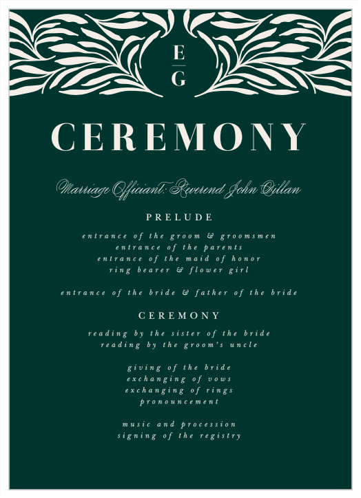 Our Garden Monogram Wedding Programs walk friends and family through each step of your marriage ceremony.