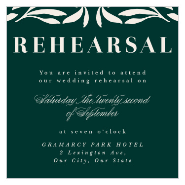 Bring family and friends together the night before to make sure your wedding goes off without a hitch with our Garden Monogram Rehearsal Cards.