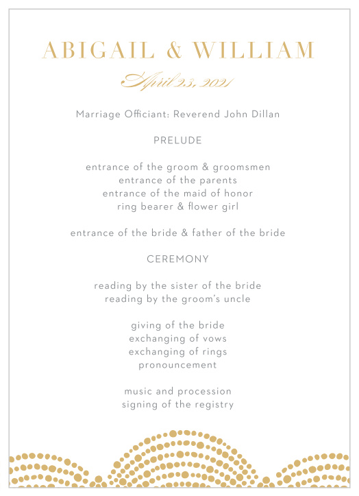 Walk family and friends through every step of your ceremony with our Dotted Border Wedding Programs.