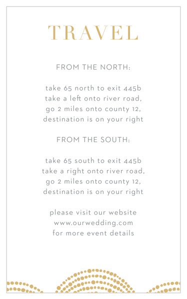 Family and friends will have no issue finding your wedding venue with the help of our Dotted Border Direction Cards. 