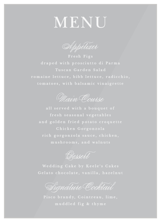 Our simple Classic Type Clear Wedding Menus is perfect for every wedding theme!