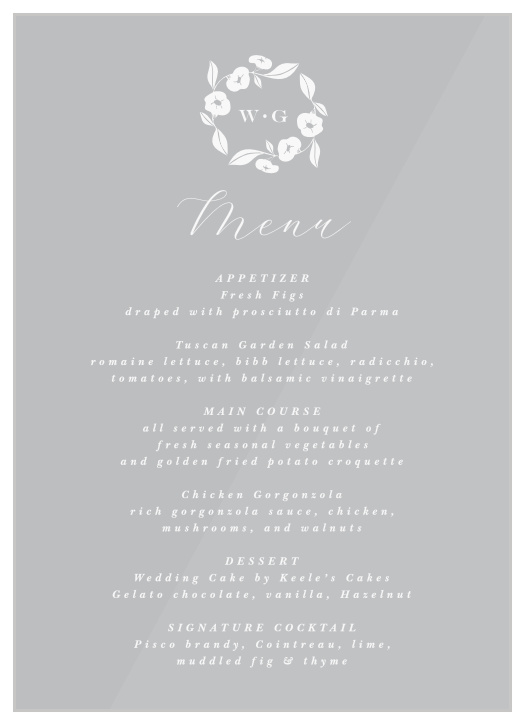 The Graphic Wreath Clear Wedding Menus are a perfect touch for your special day.