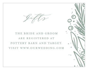 Let friends and family know where you have registered for wedding gifts with our Winter Wreath Registry Cards.