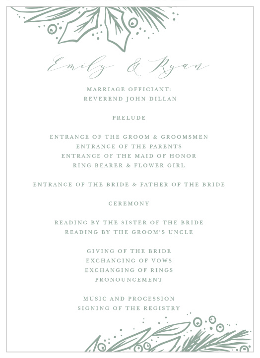 Our Winter Wreath Wedding Programs walk friends and family through every step of your marriage ceremony.