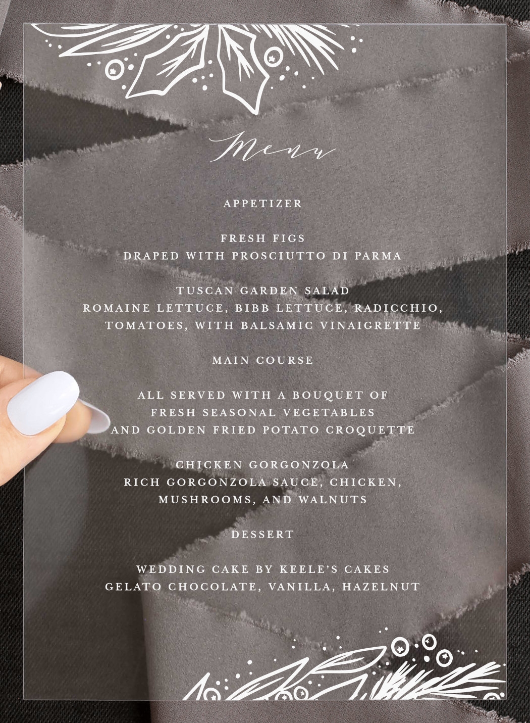 Winter Wreath Clear Wedding Menus by Basic Invite