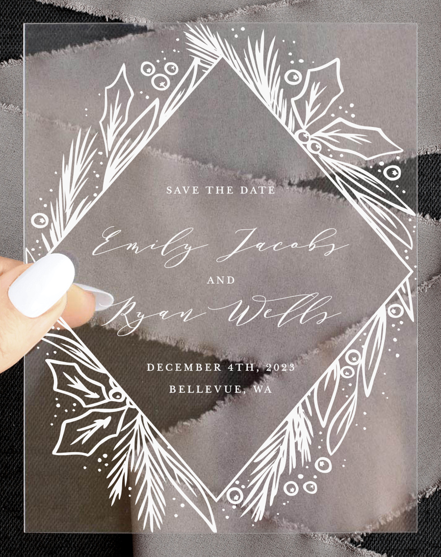 Winter Wreath Clear Save The Date Cards