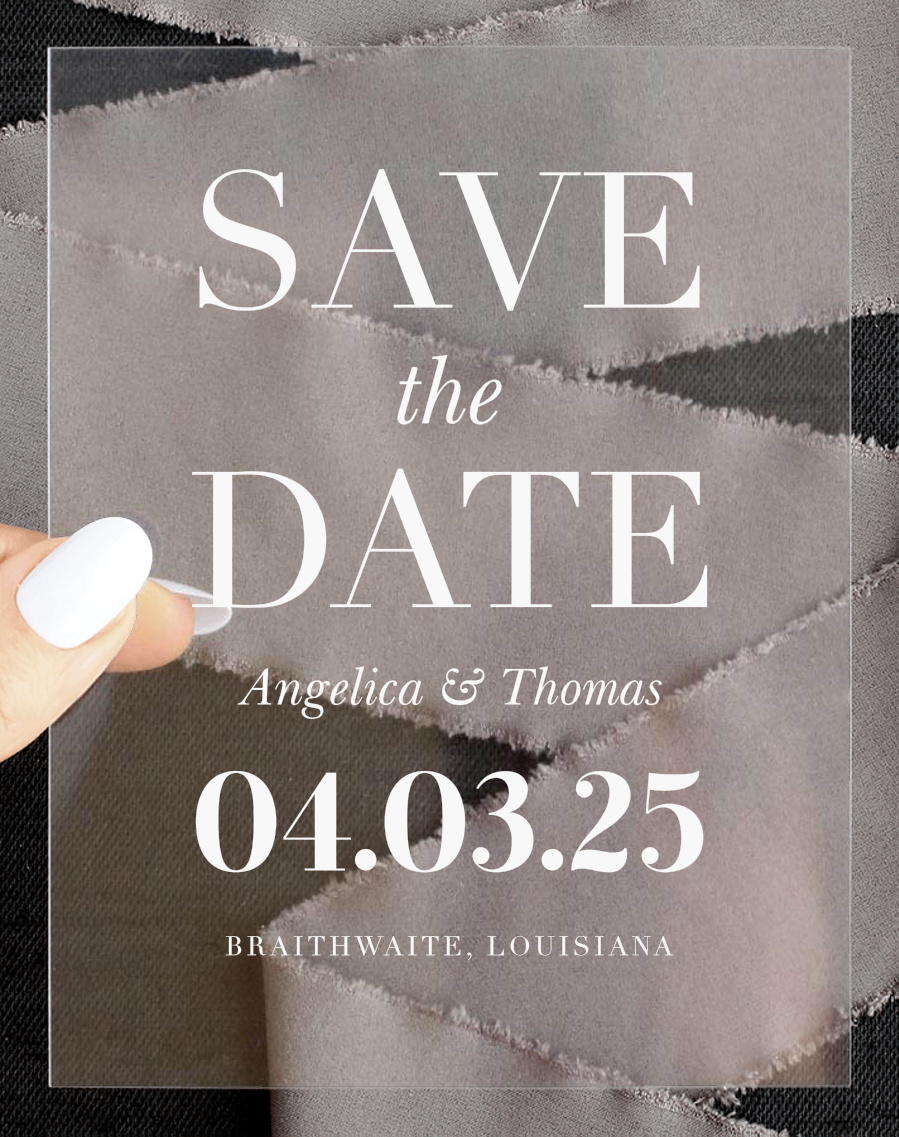 Classic Editorial Clear Save The Date Cards