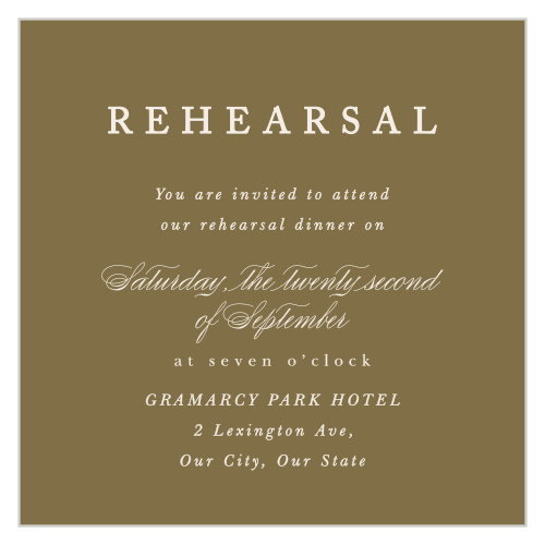 Choose our simple, yet unique Garden Circles Rehearsal Cards for informing your guests that they are invited to some pre-wedding celebrations as well!