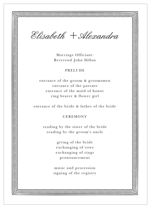 Our Lovely Frame Wedding Programs walk family and friends through each step of your marriage ceremony.