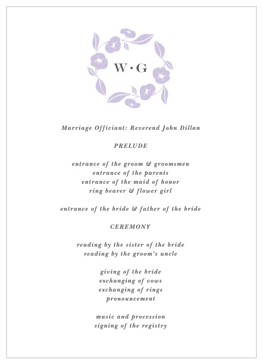 Allow your guests to feel completely included in your big day, by providing our Graphic Wreath Wedding Programs at your event!