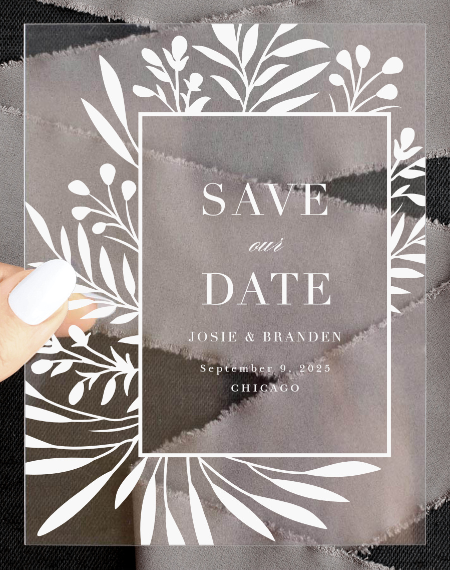 Offset Blooms Clear Save The Date Cards