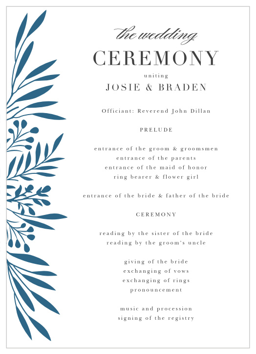 Inform family and friends of each step of your marriage ceremony with our Offset Blooms Wedding Programs.