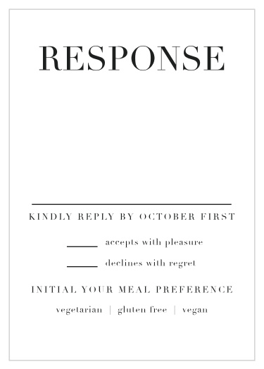 Our Classic Editorial Response Cards gives you a headcount of everyone that plans to attend your wedding.