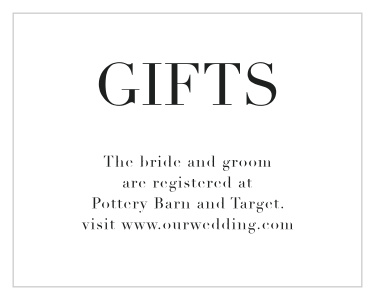Let family and friends know where you have registered for wedding gifts with our Classic Editorial Registry Cards.