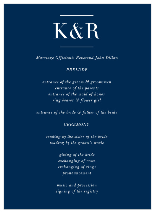 Walk friends and family through every step of your marriage ceremony with our Chapter One Wedding Programs.