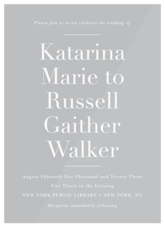 Bring friends and family together to celebrate your marriage with our Chapter One Clear Wedding Invitations.