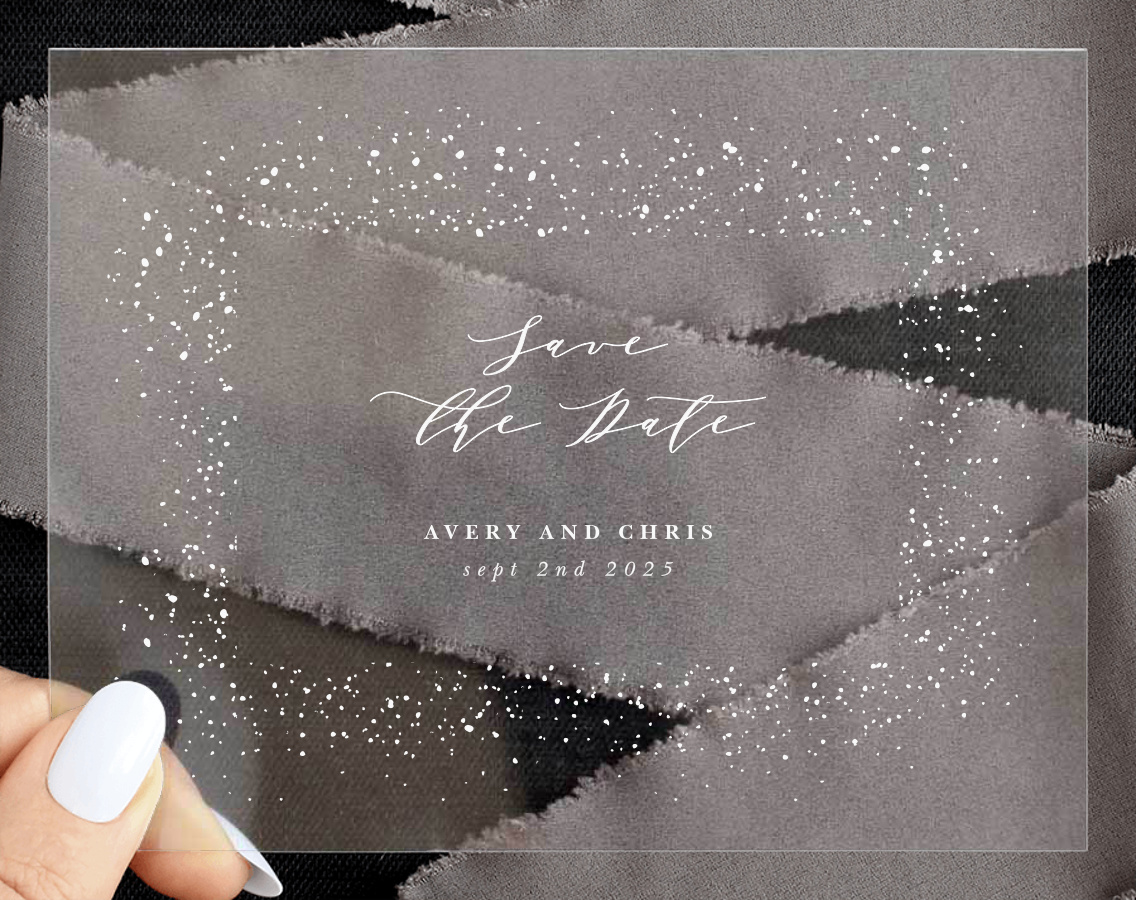 Stunning Stardust Clear Save The Date Cards