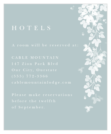 Share with your guests where they will be staying while they visit for your big day, using our Botanical Arch Accommodation Cards!
