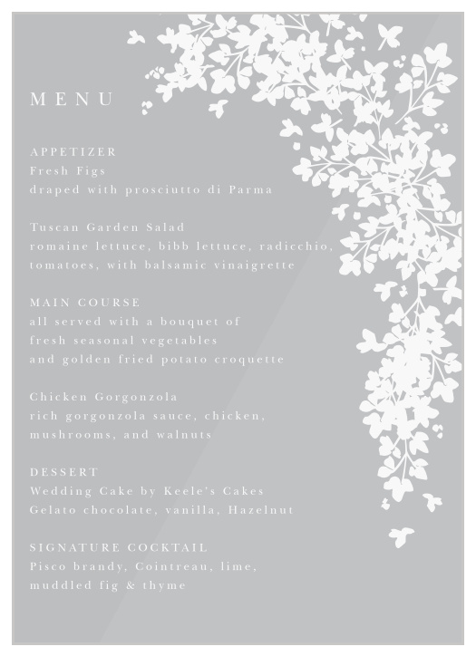 Display our Botanical Arch Clear Wedding Menus at each table as the perfect detail to every setting!
