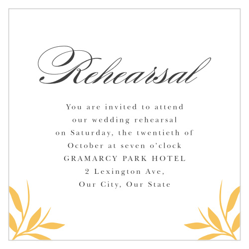 Practice makes perfect! Bring family and friends together the night before to make sure your wedding goes perfectly with our Floral Surround Rehearsal Cards.