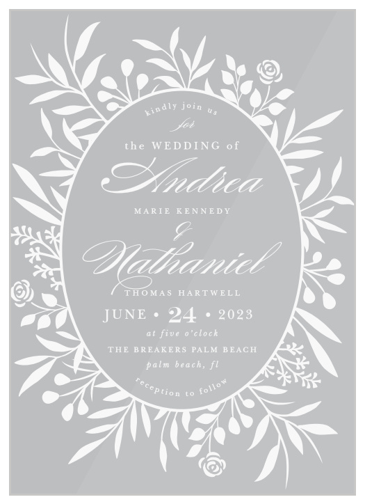 Bring friends and family together to celebrate your marriage with our Floral Surround Clear Wedding Invitations.