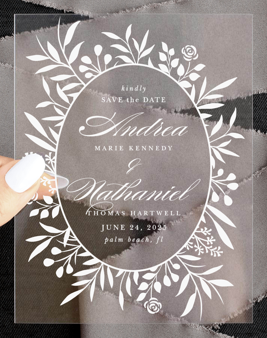 Floral Surround Clear Save The Date Cards
