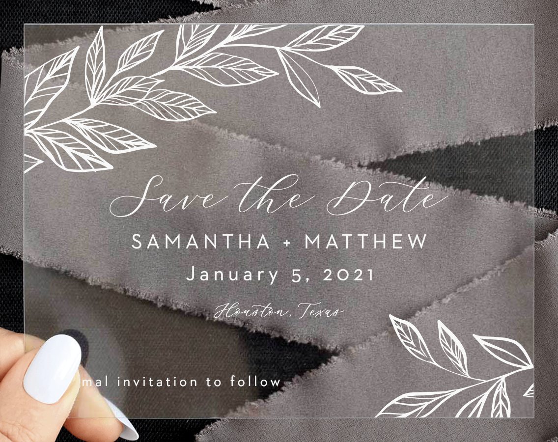 Wispy Leaves Clear Save The Date Cards