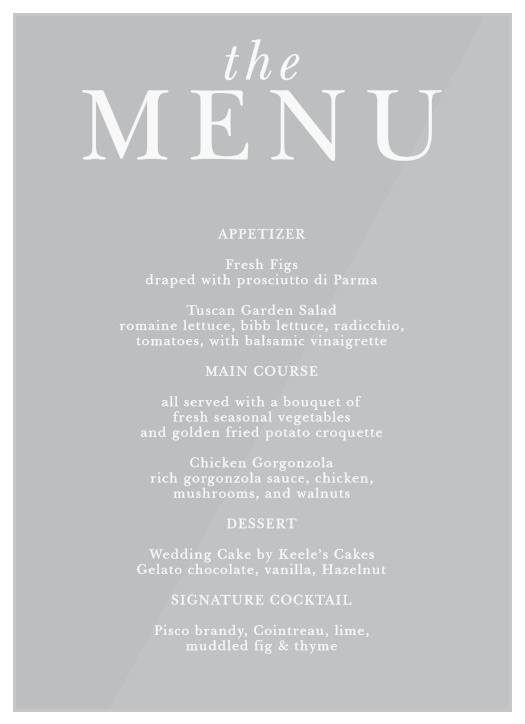 Display one of our Simply Styled Clear Wedding Menus with every table setting during your event!