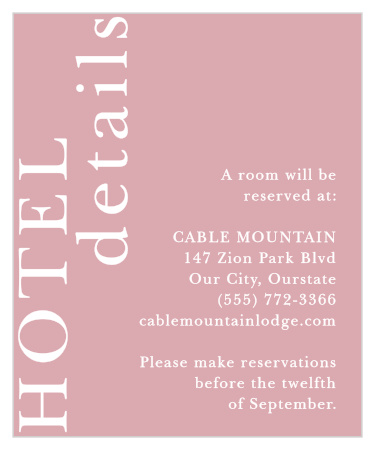 Let your guests know where they will be getting to stay will they party it up at your wedding, by including our Simply Styled Accommodation Cards in your wedding suite!