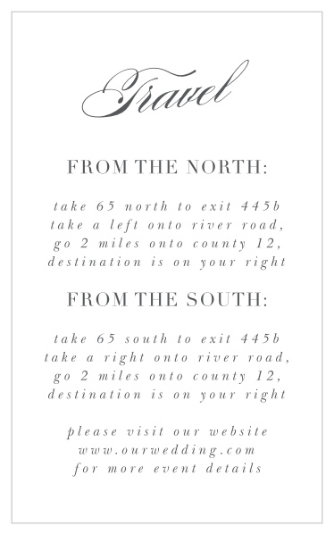 Guide loved ones through every bend and turn on the way to your wedding venue with our Simple Typography Direction Cards.