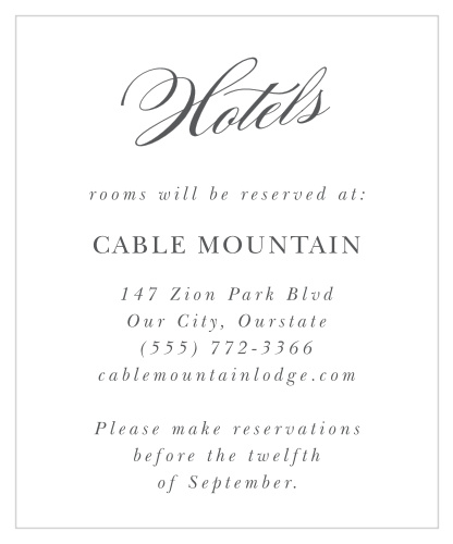 Our Simple Typography Accommodation Cards let out-of-town friends and family know where you have booked a block of rooms.