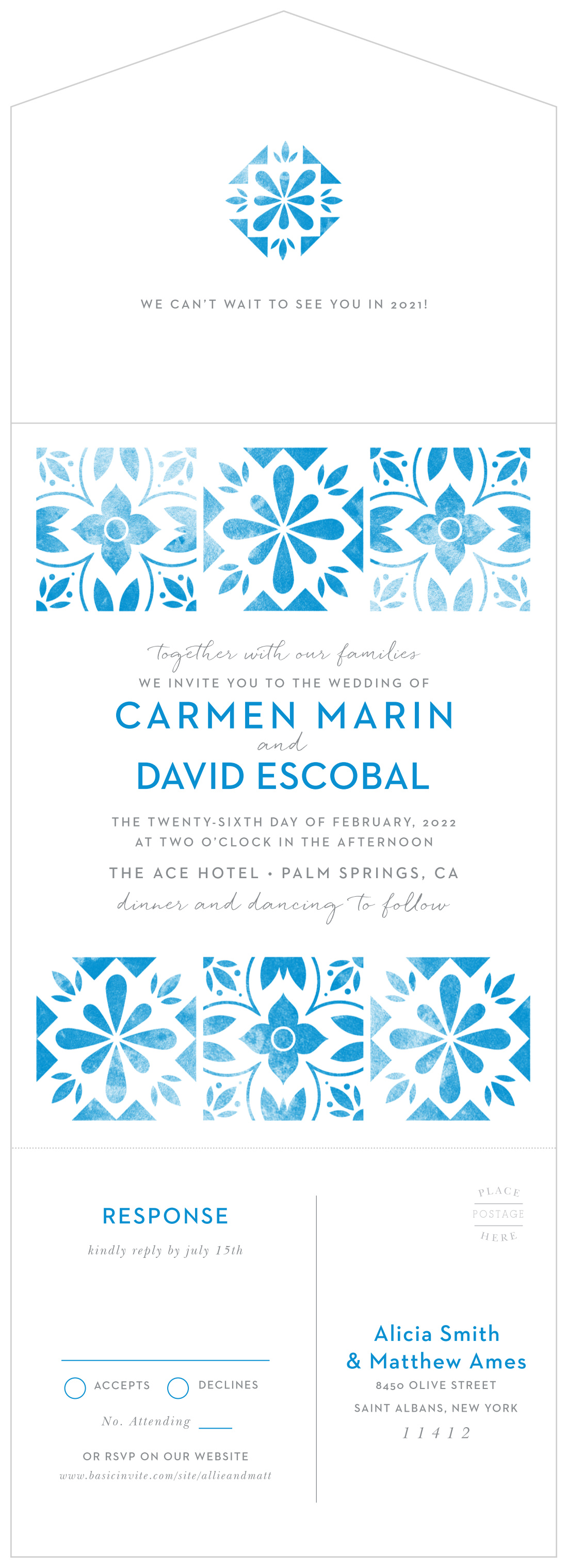 Mexican Tile Seal & Send Wedding Invitations