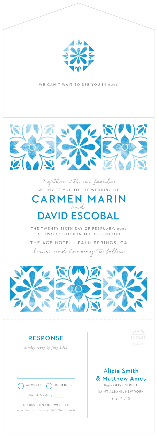 Announce your wedding in style with our Mexican Tile Seal & Send Wedding Invitations.