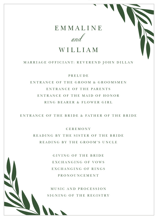 Walk friends and family through each step of your ceremony with our Greenery Leaves Wedding Programs.
