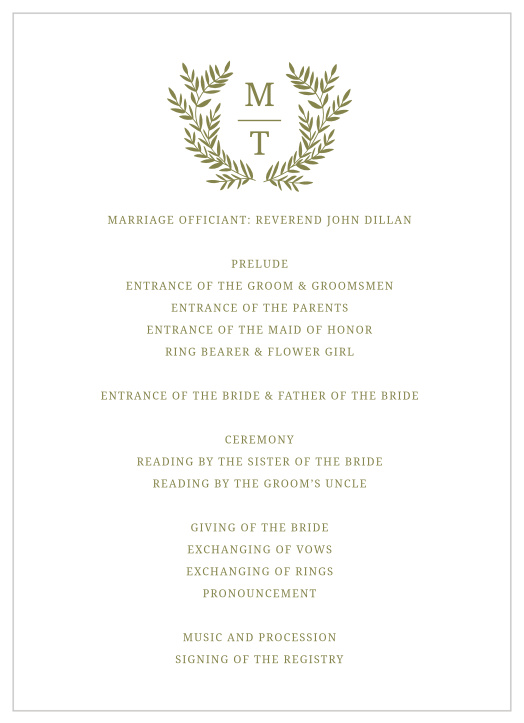 Walk friends and family through every step of your ceremony with our Botanical Monogram Wedding Programs.