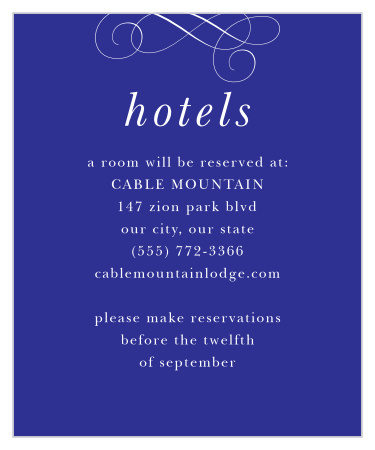 Our Chic Elegance Accommodation Cards display all of your local hotel recommendations to out-of-town friends and family.