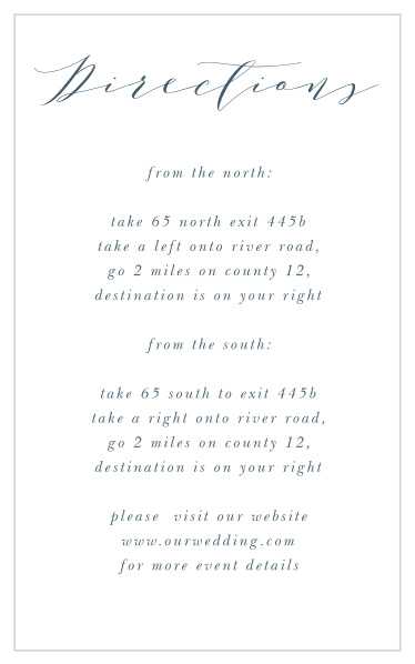 With the help of our Modern Calligraphy Direction Cards, friends and family will have no issue finding their way to your wedding venue.