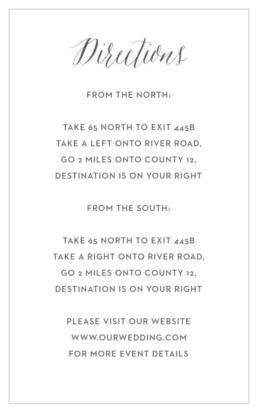 Friends and family will have no issue finding their way to your wedding venue with the help of our Floral Calligraphy Direction Cards.