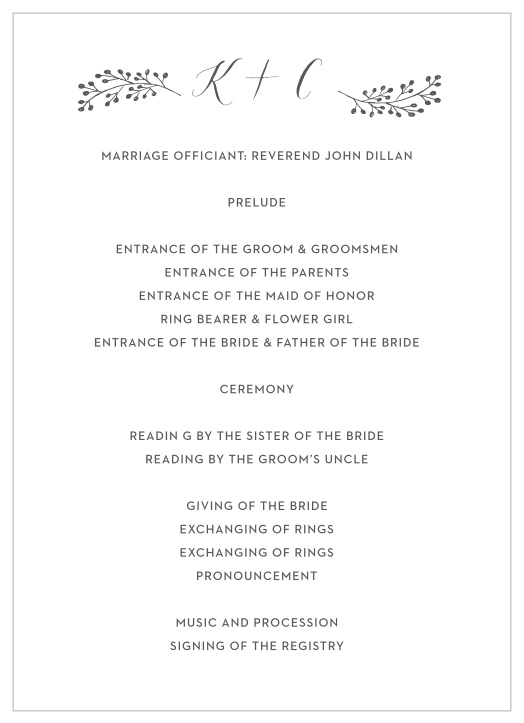 Walk friends and family through every step of your marriage ceremony with our Floral Calligraphy Wedding Programs.